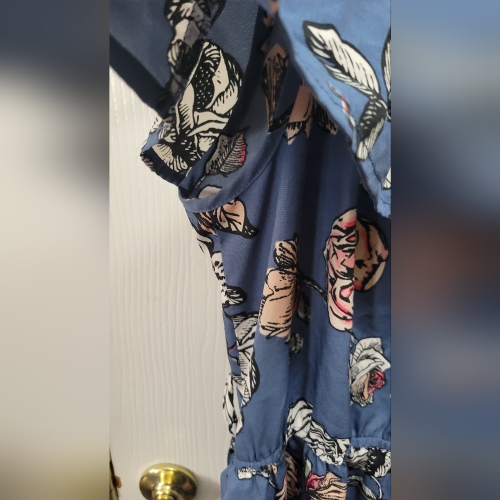 Blue Floral Off-Shoulder Mini Dress - Picture 8 of 10